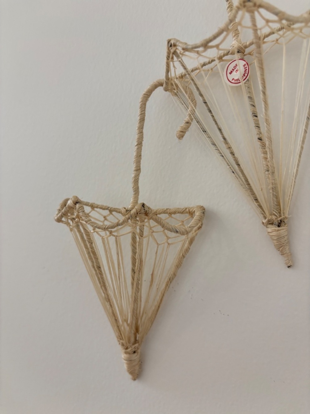 Vintage SET OF TWO boho wicker umbrellas wall pockets boho wall decor art vases - Picture 6 of 12